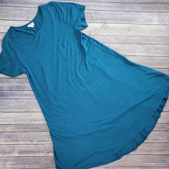 LuLaRoe Dresses & Skirts - LuLaRoe Teal Short Sleeve T-Shirt Dress Women's Size Large 646